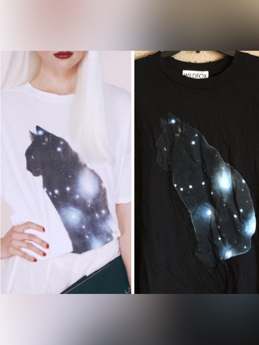 NWT Wildfox Galaxy Cat Distressed Tee Black Size Small